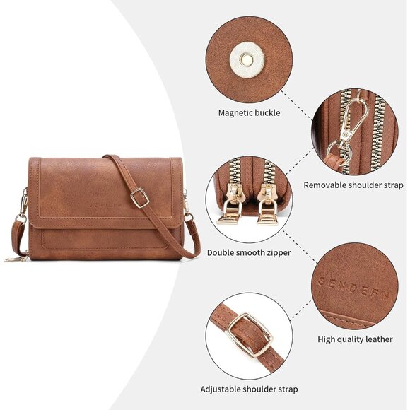 Small Leather Crossbody Bag Women Cell Phone Purse Wallet with Card Slots - Picture 4 of 6